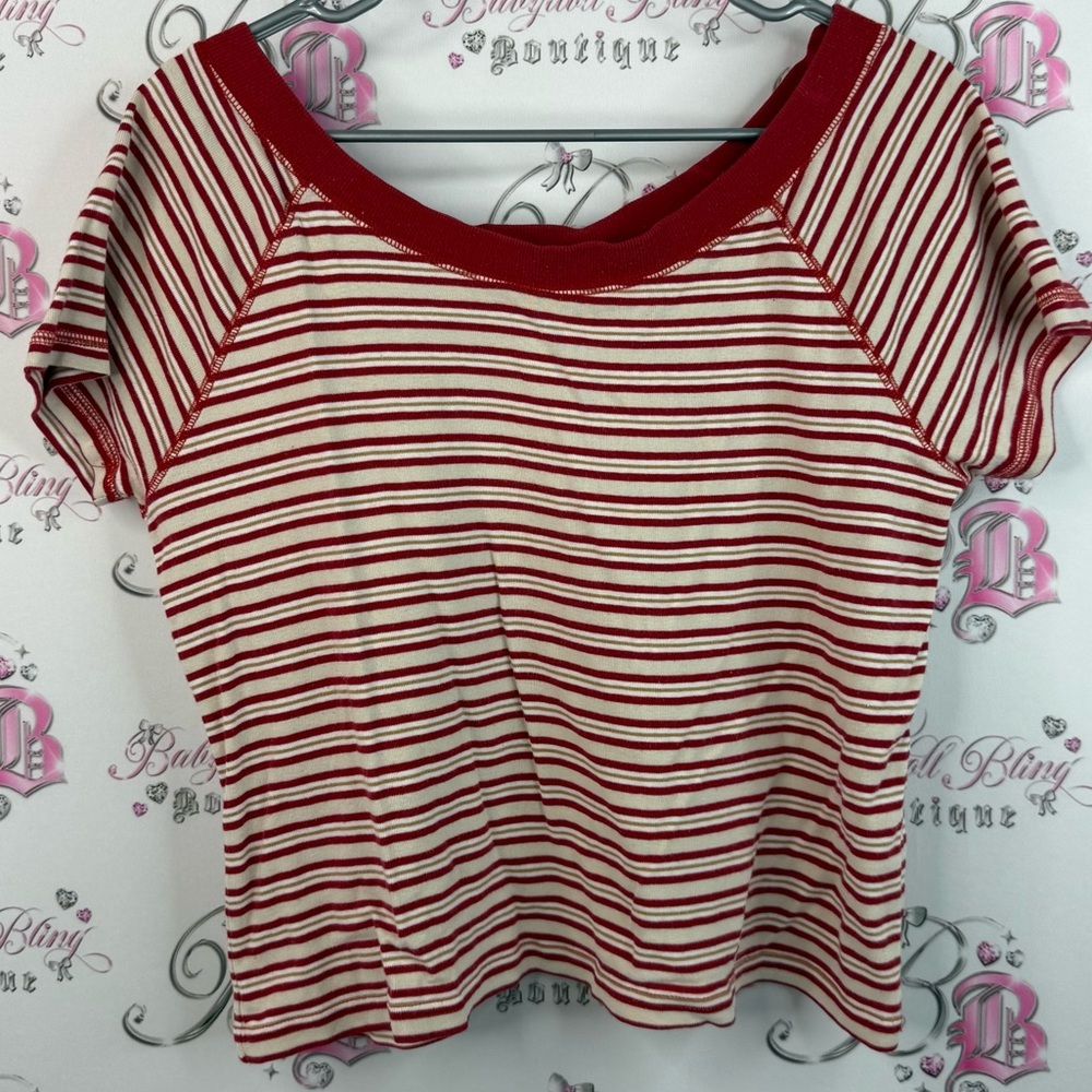 Togo t-shirt, cropped shirt Y2K Striped Red and White Women's Top